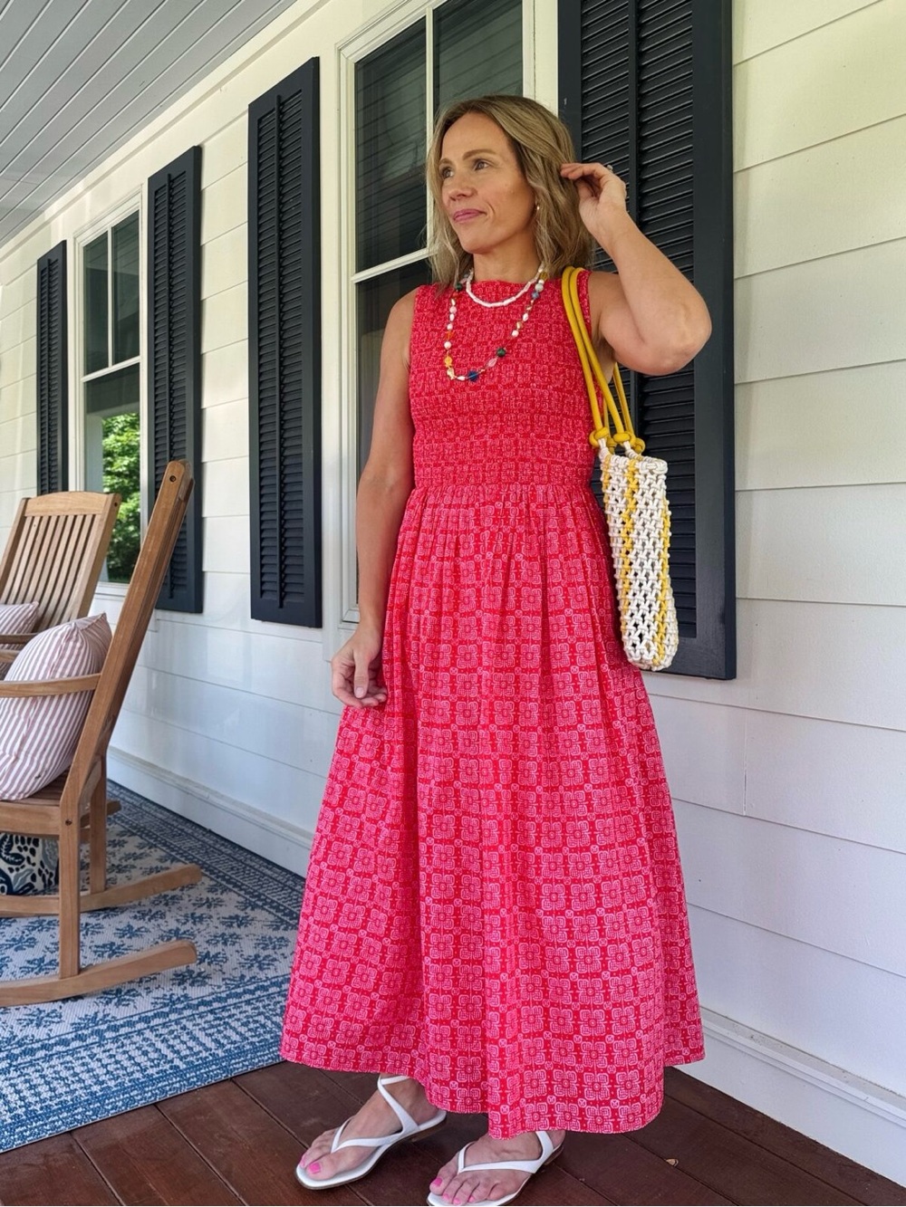 Women's Sleeveless Red Maxi Dress - Smocked Bodice. J. Crew Factory